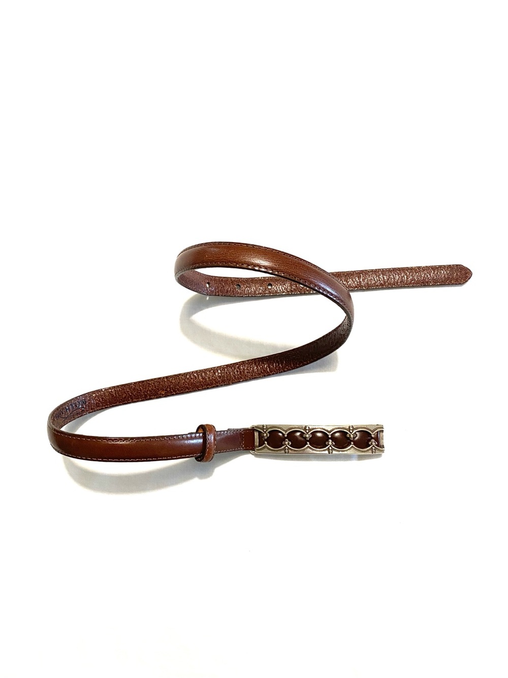 Brighton Brown Leather Belt Silver Buckle Scalloped Patina Detail Womenās M/L 32